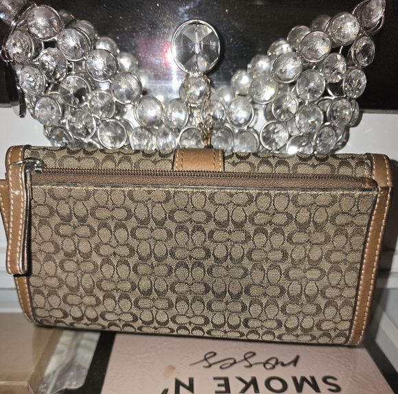 EUC  Coach Brown and Tan Monogram Clutch with Leather Trim - Picture 2 of 10